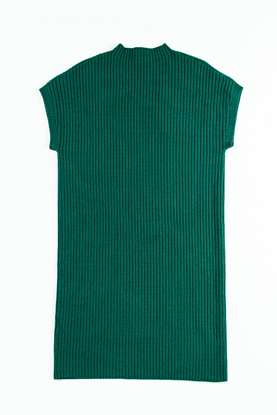PACK273653-P309-1, Blackish Green Patch Pocket Ribbed Knit Short Sleeve Sweater Dress