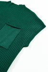 PACK273653-P309-1, Blackish Green Patch Pocket Ribbed Knit Short Sleeve Sweater Dress