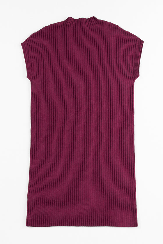 PACK273653-P403-1, Red Dahlia Patch Pocket Ribbed Knit Short Sleeve Sweater Dress