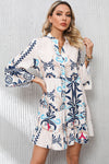 PACK6118388-P120-2, White Printed Tribal Print Bracelet Sleeve Buttoned Mini Dress