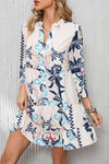 PACK6118388-P120-2, White Printed Tribal Print Bracelet Sleeve Buttoned Mini Dress