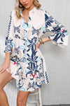 PACK6118388-P120-2, White Printed Tribal Print Bracelet Sleeve Buttoned Mini Dress