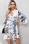 PACK6118388-P120-2, White Printed Tribal Print Bracelet Sleeve Buttoned Mini Dress