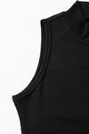 PACK6421665-P2-1, Black Zip up Mock Neck Ribbed Sleeveless Bodysuit