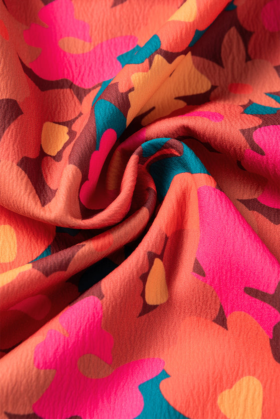 PACK6118619-P622-1, Rose Red Ruffle Shoulder Long Sleeve Floral Mini Dress