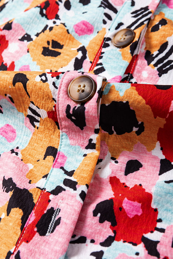 PACK25125694-P122-1, White Frilled High Neck Buttons Back Floral Blouse