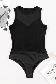  PACK6421663-P2-1, Black Mesh Patchwork Sleeveless Bodysuit