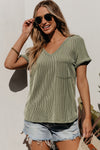 PACK25223518-P1209-1, Laurel Green Twist Short Sleeve Corded V Neck Top