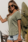 PACK25223518-P1209-1, Laurel Green Twist Short Sleeve Corded V Neck Top