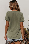 PACK25223518-P1209-1, Laurel Green Twist Short Sleeve Corded V Neck Top