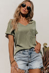 PACK25223518-P1209-1, Laurel Green Twist Short Sleeve Corded V Neck Top