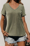 PACK25223518-P1209-1, Laurel Green Twist Short Sleeve Corded V Neck Top