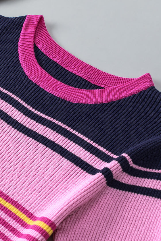 PACK277103-P1022-2, Pink Mixed Stripes Ribbed Knit Top