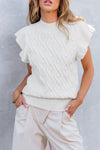 PACK276184-P1-1, White Textured Ruffled Mock Neck Knitted Vest