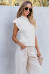 PACK276184-P1-1, White Textured Ruffled Mock Neck Knitted Vest