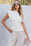 PACK276184-P1-1, White Textured Ruffled Mock Neck Knitted Vest