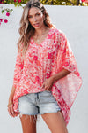 PACK25126117-P1020-1, Pink Boho Floral V Neck Kimono Style Blouse