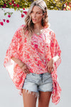 PACK25126117-P1020-1, Pink Boho Floral V Neck Kimono Style Blouse