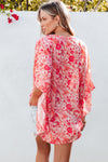 PACK25126117-P1020-1, Pink Boho Floral V Neck Kimono Style Blouse