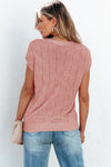 PACK276182-P9010-2, Dusty Pink Lattice Textured Knit Short Sleeve Sweater