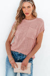 PACK276182-P9010-2, Dusty Pink Lattice Textured Knit Short Sleeve Sweater