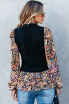 PACK2724346-P2-1, Black Contrast Floral Sleeve Peplum Sweater