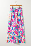 PACK7712571-P622-1, Rose Red Boho Flower Print Loose Wide Leg Pants