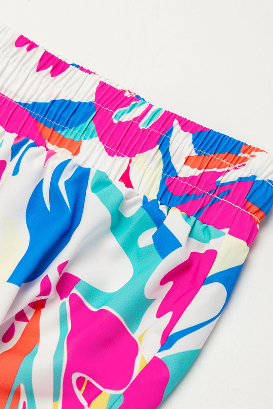 PACK7712571-P622-1, Rose Red Boho Flower Print Loose Wide Leg Pants