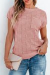 PACK276182-P9010-2, Dusty Pink Lattice Textured Knit Short Sleeve Sweater