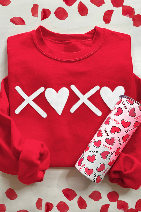 PACK25317086-103-1, PACK25317086-103-2, Red Puff XOXO Print Valentines Heart Sweatshirt