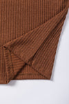 PACK25223580-P2017-1, Chestnut Ribbed Knit Drop Shoulder Ruffled Sleeve Textured Top