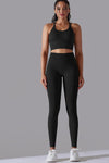LC2611612-P2-S, LC2611612-P2-M, LC2611612-P2-L, Black Lattice Strappy Back Top and Leggings Workout Set