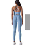 LC2611612-P304-S, LC2611612-P304-M, LC2611612-P304-L, Sky Blue Lattice Strappy Back Top and Leggings Workout Set