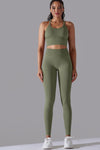 LC2611612-P1109-S, LC2611612-P1109-M, LC2611612-P1109-L, Grass Green Lattice Strappy Back Top and Leggings Workout Set