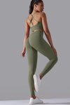 LC2611612-P1109-S, LC2611612-P1109-M, LC2611612-P1109-L, Grass Green Lattice Strappy Back Top and Leggings Workout Set