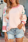 PACK25122088-P1020-1, Pink Printed Fiery Pinstriped Color Block Patchwork Oversized Top