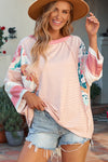 PACK25122088-P1020-1, Pink Printed Fiery Pinstriped Color Block Patchwork Oversized Top
