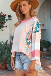 PACK25122088-P1020-1, Pink Printed Fiery Pinstriped Color Block Patchwork Oversized Top