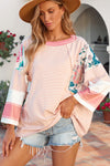 PACK25122088-P1020-1, Pink Printed Fiery Pinstriped Color Block Patchwork Oversized Top