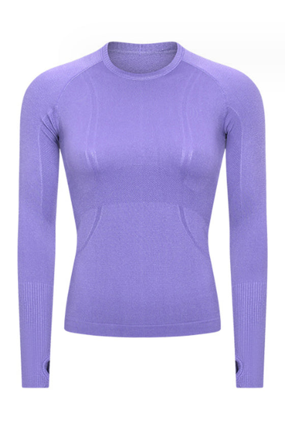 PACK264631-P208-1, Wisteria Slim Thumbhole Sleeve Textured Detail Gym Top