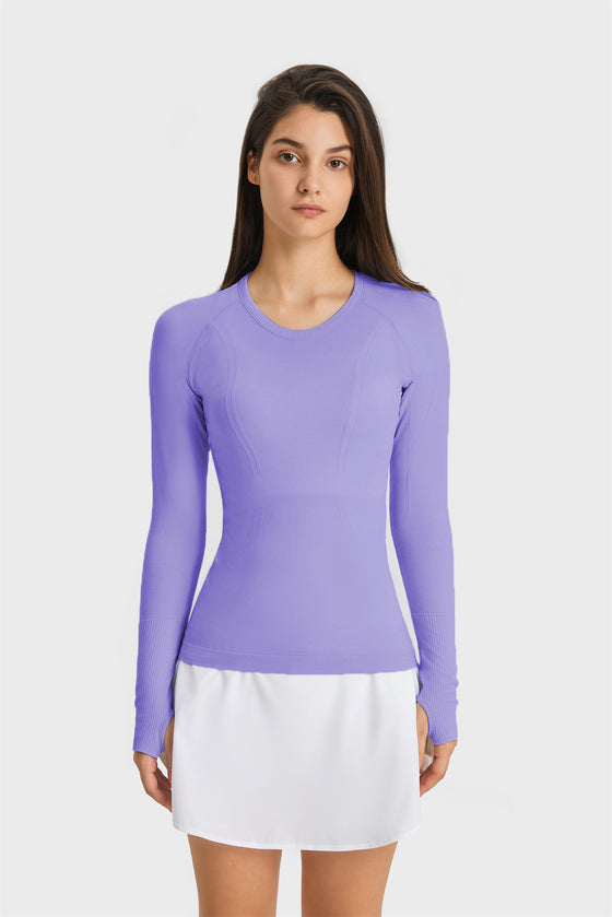 PACK264631-P208-1, Wisteria Slim Thumbhole Sleeve Textured Detail Gym Top