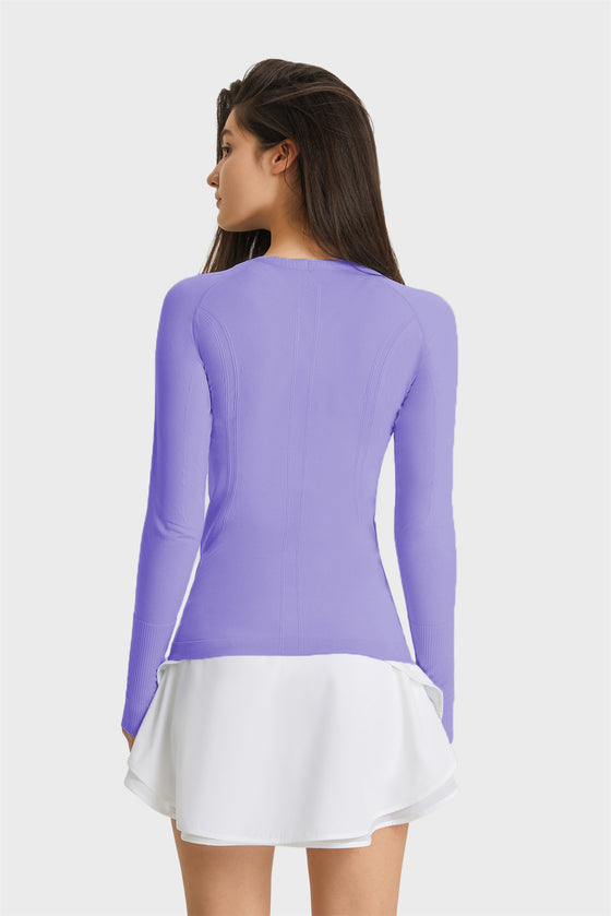 PACK264631-P208-1, Wisteria Slim Thumbhole Sleeve Textured Detail Gym Top