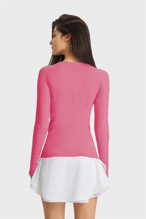 PACK264631-P1110-1, Coral Paradise Slim Thumbhole Sleeve Textured Detail Gym Top
