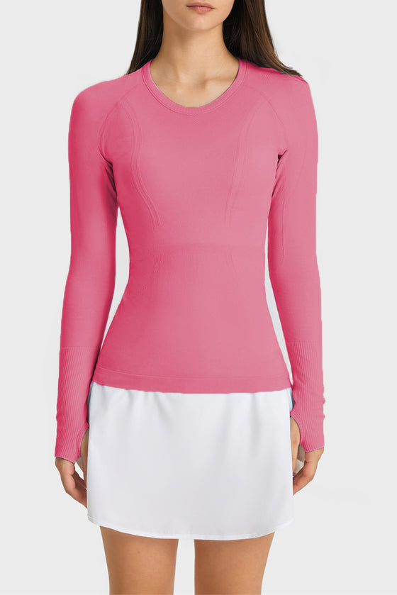 PACK264631-P1110-1, Coral Paradise Slim Thumbhole Sleeve Textured Detail Gym Top