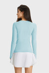 PACK264631-P4-1, Light Blue Slim Thumbhole Sleeve Textured Detail Gym Top