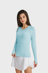 PACK264631-P4-1, Light Blue Slim Thumbhole Sleeve Textured Detail Gym Top