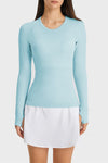 PACK264631-P4-1, Light Blue Slim Thumbhole Sleeve Textured Detail Gym Top