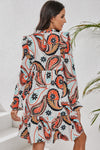 PACK6118501-P120-1, White Printed Boho Paisley Floral Print Puff Sleeve Mini Dress