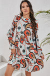 PACK6118501-P120-1, White Printed Boho Paisley Floral Print Puff Sleeve Mini Dress