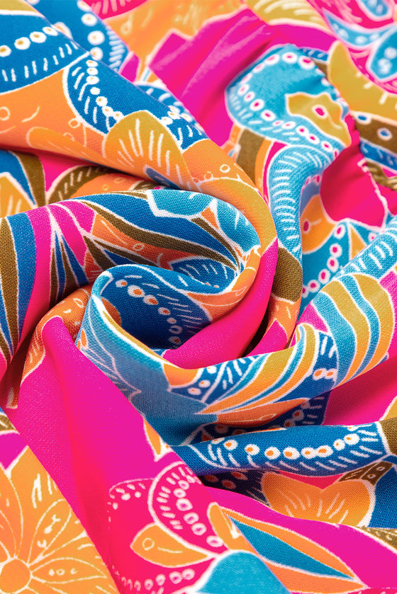 PACK6119015-P622-1, Rose Red Boho Floral V Neck Ruffle Tiered Long Dress